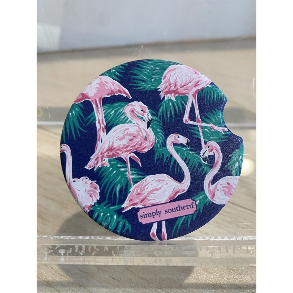 New Simply Southern Car Coaster Pink Flamingos